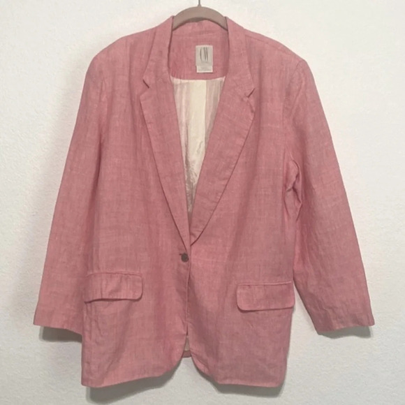 Clifford & Willis Vintage Pink Woven Linen Blazer Jacket - Picture 1 of 6